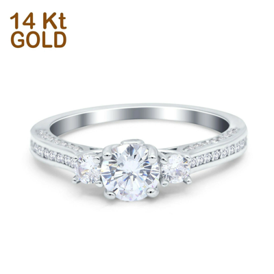 Pre-owned Blueappleco 14k White Gold Three Stone Vintage Engagement Bridal Ring Round Simulated Cz In Silver