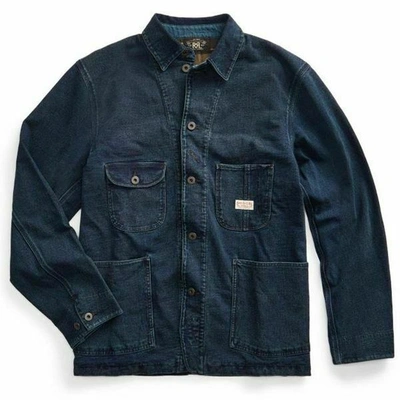 Pre-owned Ralph Lauren Rrl Indigo Blanket Lined Cotton Jersey Chore Coat Jacket In Blue