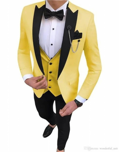 Pre-owned Handmade Mens 3 Piece Suit Grooms Wedding Slim Fit Party Wear Dinner Tuxedo Coat Pants In Yellow