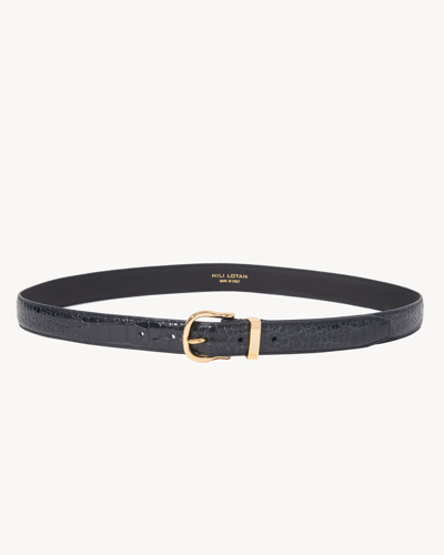 Nili Lotan Louise Belt - Alligator Embossed Calfskin In Black W/shiny Brass Buckle