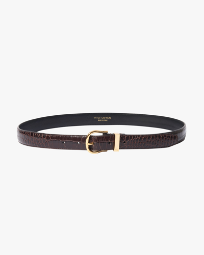 Nili Lotan Louise Belt - Alligator Embossed Calfskin In Dark Brown W/shiny Brass Buckle