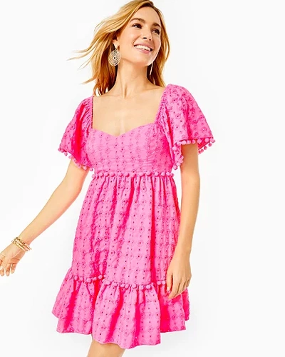 Lilly Pulitzer Ashtyn Babydoll Eyelet Dress In Hot Pink Size 10, Hottie  Dottie Eyelet - | ModeSens
