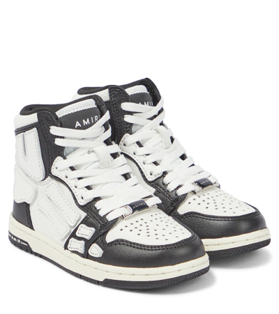 Amiri Kids' Skeleton Leather High-top Sneakers In Black White