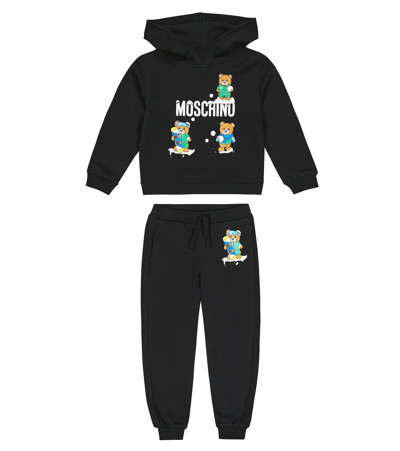 Moschino Kids' Teddy Jersey Hoodie And Sweatpants In Black
