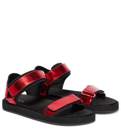 The Row Hook And Loop Metallic Leather And Neoprene Sandals In Red