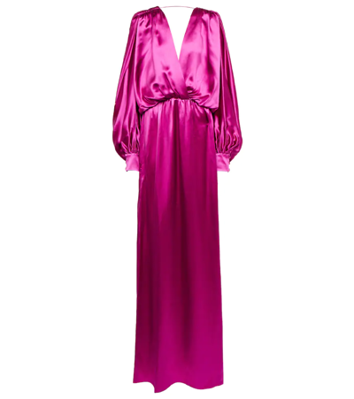Gucci Wrap-front Balloon-sleeve Silk-blend Gown In Pink