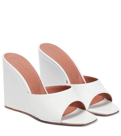 Amina Muaddi Lupita Leather Wedge Mules In White