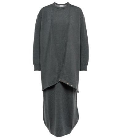 Lemaire Convertible Wool-blend Wrap Dress In Ash Black