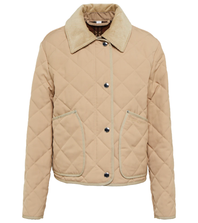 Burberry Diamond Quilted Cropped Jacket In Soft Tan