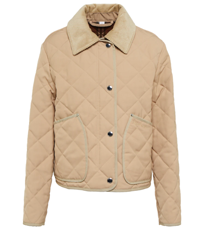 Burberry Lanford Corduroy Collar Quilted Jacket In Beige