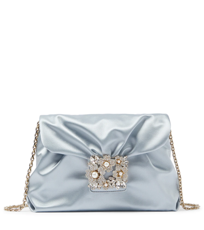 Roger Vivier Mini Bouquet Pearly Strass Drape Clutch Bag In Light Blue