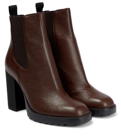 Hogan Leather Chelsea Boots In Brown