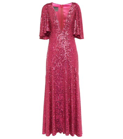 Monique Lhuillier Sequined Gown In Fuchsia