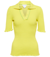 Bottega Veneta Ribbed Ruffled Cotton Polo Top In Sherbert