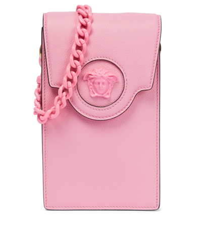 Versace Women's La Medusa Leather Phone Case-on-strap In Pink
