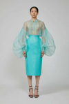 DEL CORE ORGANZA BLOUSE AND LEATHER SKIRT