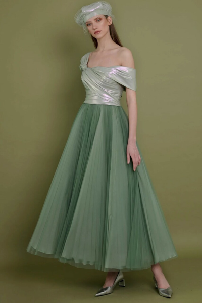 Gemy Maalouf Asymmetrical Bow-like Dress In Green
