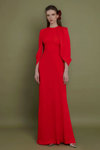 GEMY MAALOUF CAPE-LIKE SLEEVES CREPE GOWN