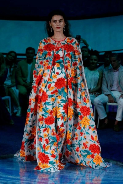 Naeem Khan Floral Sleeveless Gown With Cape