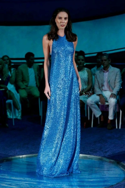 Naeem Khan Sleeveless Sequin Gown In Cobalt