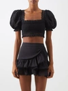 Charo Ruiz Judy Shirred-effect Crop Top In Nero