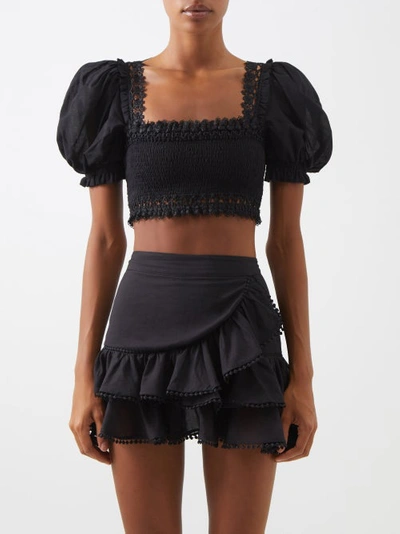 Charo Ruiz Judy Shirred-effect Crop Top In Black