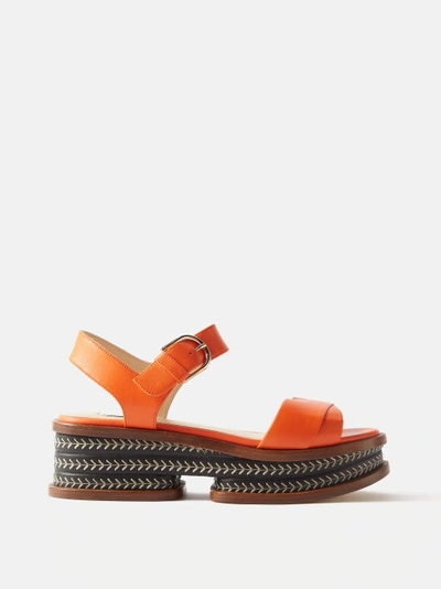 Gabriela Hearst Mika Stitched Leather Flatform Sandals In Orange