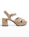 Prada Vernice Crisscross Platform Sandals In Cipria