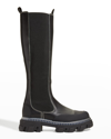Ganni Cleated Leather High Chelsea Boots In Black
