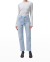 Agolde Maya Scoop Neck Rib Long-sleeve Tee Oatmeal In Brushed Grey