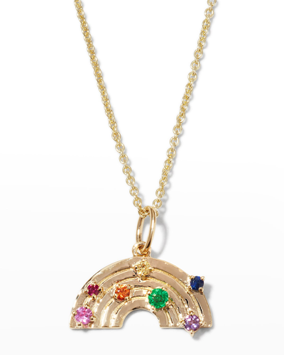 Sydney Evan Rainbow Charm On Light Tiffany Chain Necklace In Yg