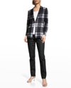 Misook Plaid Tailored Knit Blazer In Black/white