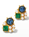 BEN-AMUN GOLD STONE AND PEARLY CLUSTER EARRINGS