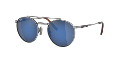 Ray Ban Round Ii Titanium Sunglasses Silver Frame Blue Lenses 53-20 In Grey Blue