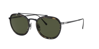 Persol Green Round Titanium Unisex Sunglasses Po5008st 801531 51 In Black,green