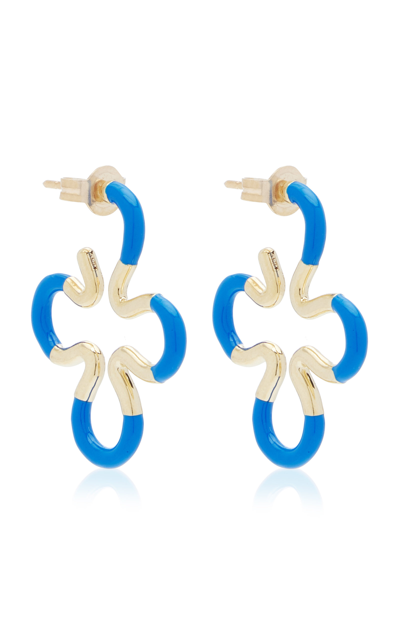 Bea Bongiasca B 9k Yellow Gold Enameled Earrings In Blue