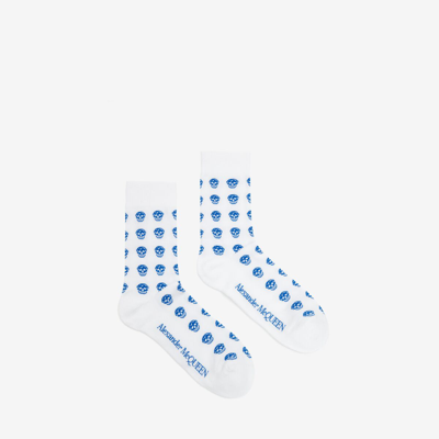 Alexander Mcqueen Short Skull Socks In Off White/blue