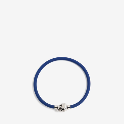 Alexander Mcqueen Rubber Cord Skull Bracelet In Blue