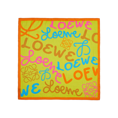 Loewe Anagram-print Cotton-blend Scarf In Green