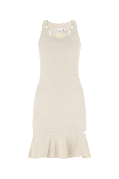 Burberry Melange Sand Stretch Silk Blend Mini Dress Nd  Donna Xs In White