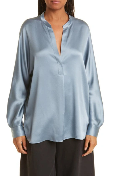 Vince Camicia Band Collar Blouse In Blue
