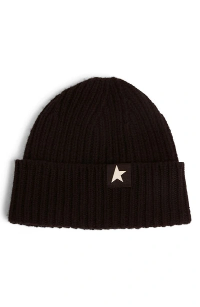 Golden Goose Damian Star Cuff Rib Beanie In Black