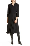 Misook Structured Waist Crepe De Chine Dress In Black