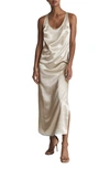 Reiss Lottie Twist Back Satin Maxi Dress In Silver