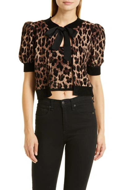 Alice And Olivia Kitty Leopard Print Puff Sleeve Crop Cardigan In Nocolor