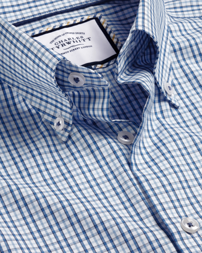 Charles Tyrwhitt Button-down Collar Non-iron Oxford Multi Check Cotton Dress Shirt In Blue