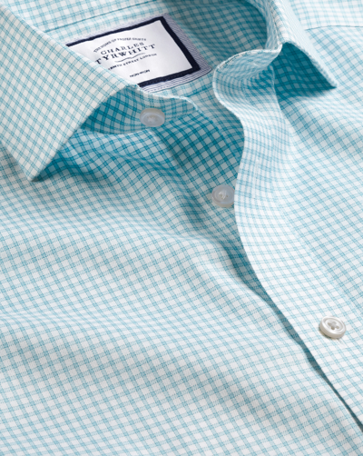 Charles Tyrwhitt Cutaway Collar Non-iron Twill Mini Windowpane Check Cotton Dress Shirt In Green