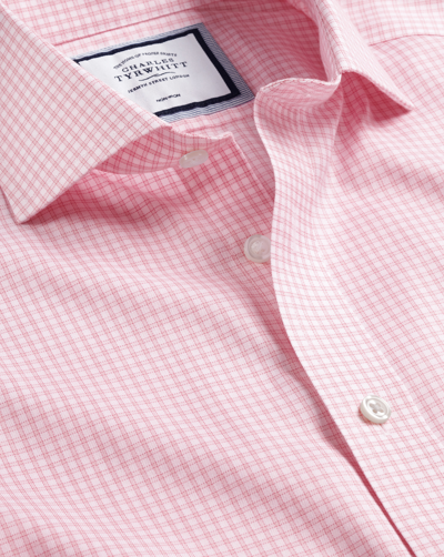 Charles Tyrwhitt Cutaway Collar Non-iron Twill Mini Windowpane Check Cotton Dress Shirt In Pink
