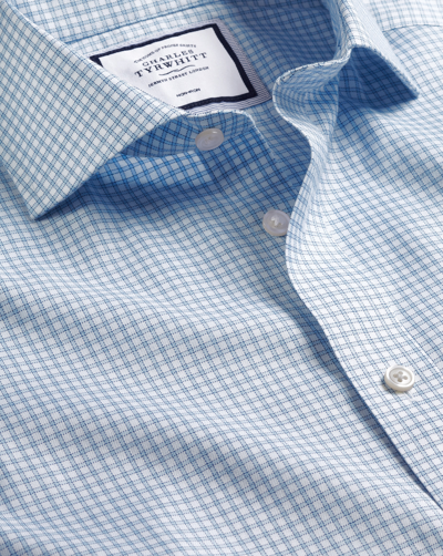 Charles Tyrwhitt Cutaway Collar Non-iron Twill Mini Windowpane Check Cotton Dress Shirt In Blue