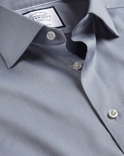 Charles Tyrwhitt Semi-cutaway Collar Egyptian Cotton Hampton Weave Dress Shirt In Blue